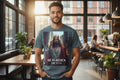 T-shirt with a graphic of a crowned Latino Jesus in regal attire and 'He is Risen' text on a white background