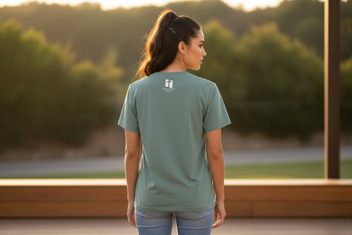 green t-shirt with Persistent Faith Apparel Logo 