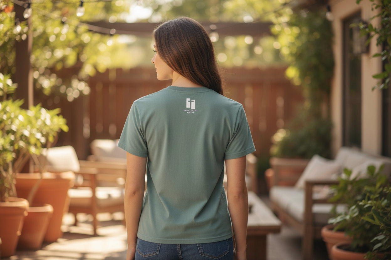 green t-shirt with Persistent Faith Apparel Logo