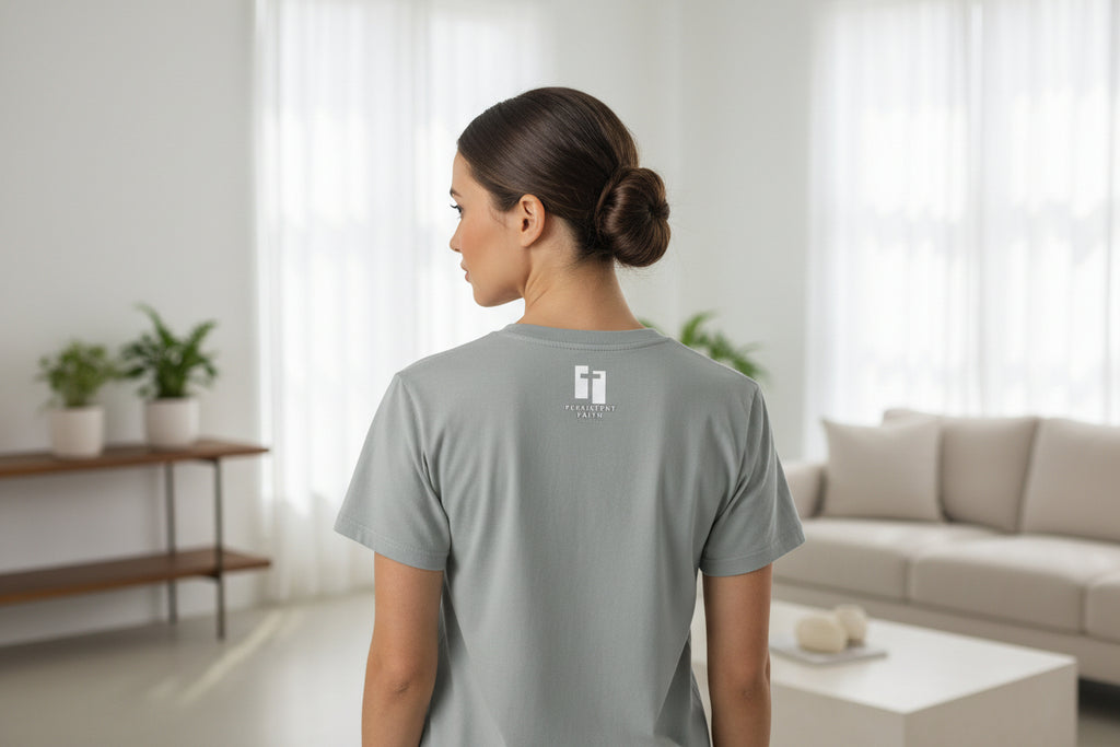 Gray t-shirt with Persistent Faith Apparel Logo