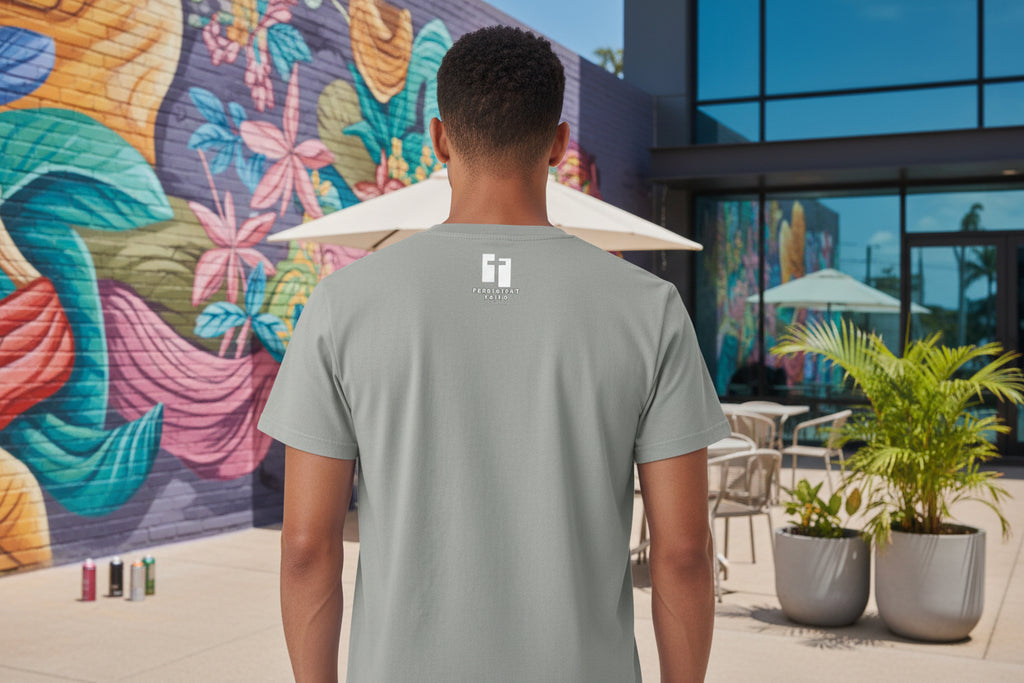 Gray t-shirt with Persistent Faith Apparel logo